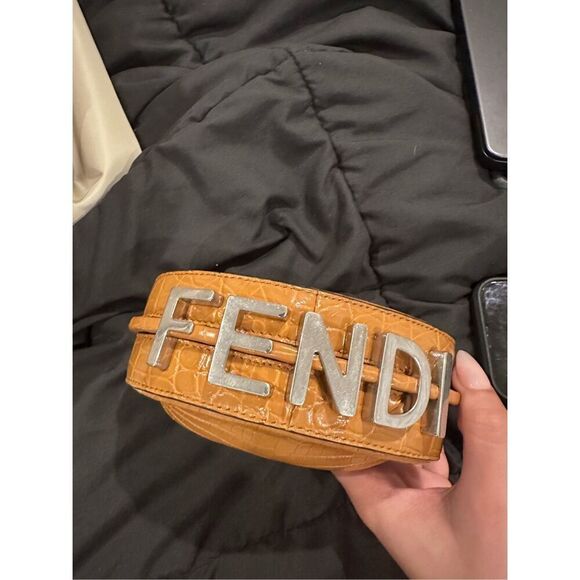 Crocodile leather brown and silver Fendi Nano bag new never used - Picture 4 of 11